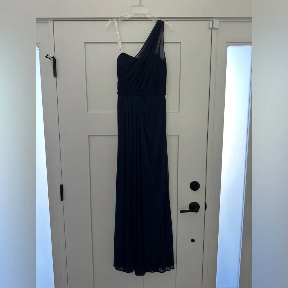 David’s Bridal One Shoulder Navy Bridesmaid Dress - Picture 4 of 5